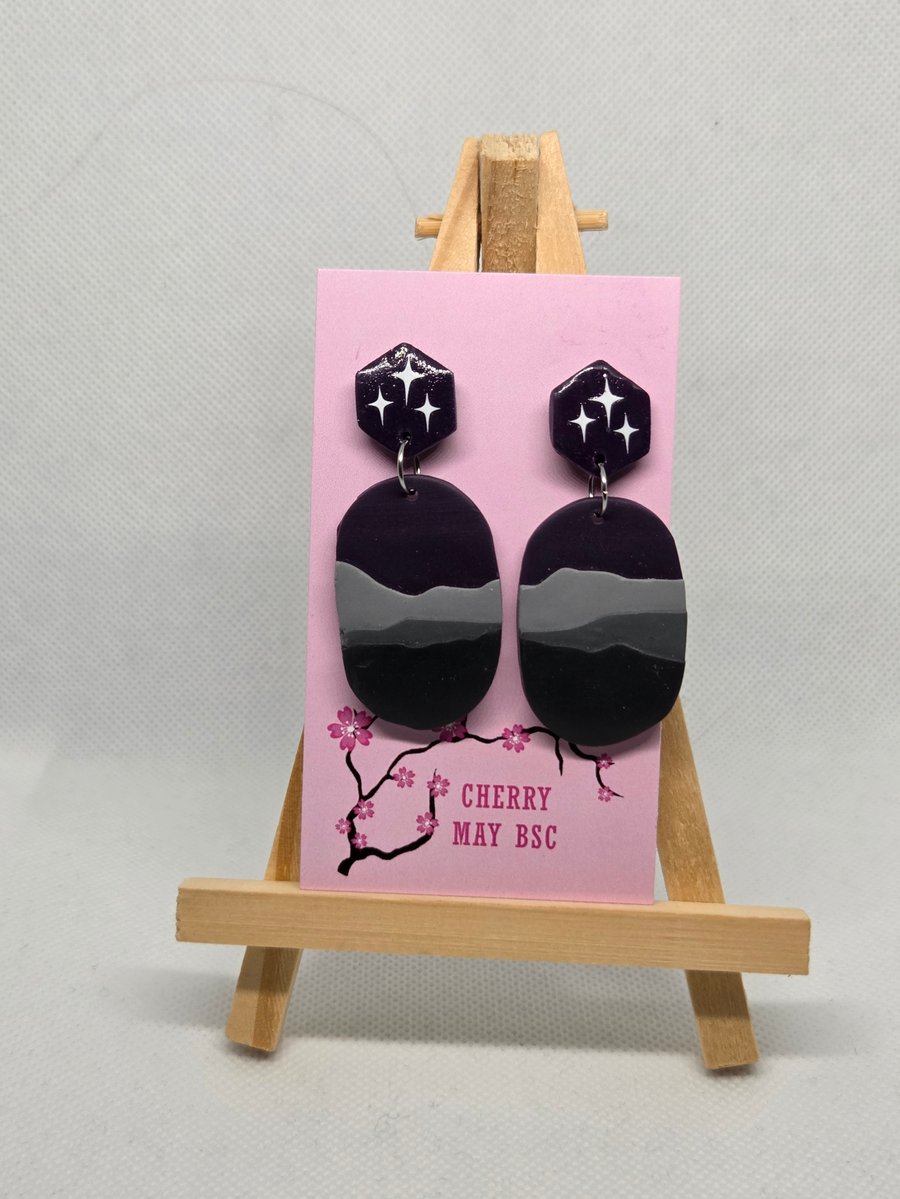 Purple Starry Mountain dangle earrings