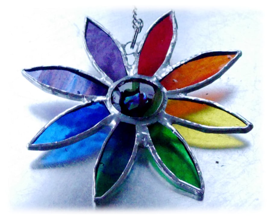 Rainbow Daisy Suncatcher Stained Glass Flower Dichroic 017