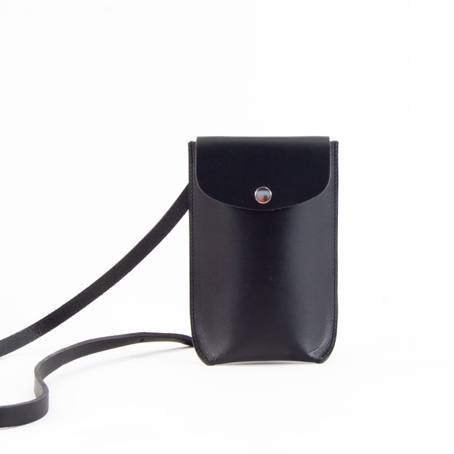 Black Leather Phone Holder, Phone Pocket 