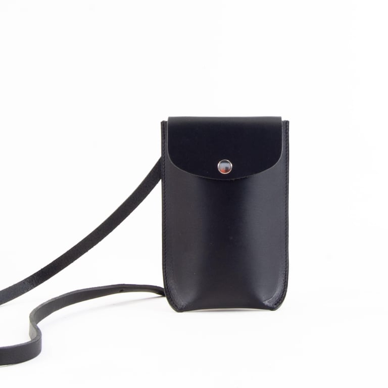 Black Leather Phone Holder, Phone Pocket 