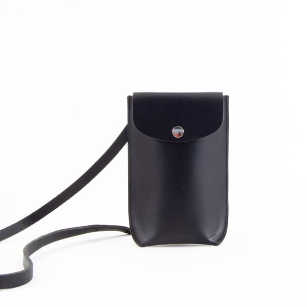 Black Leather Phone Holder, Phone Pocket 