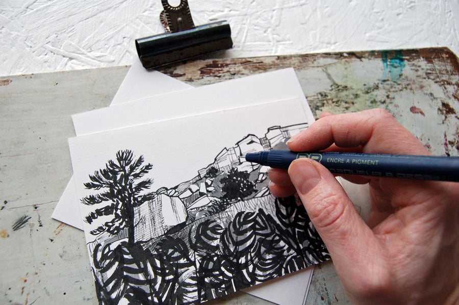 The Pebble at Stanage Edge - original ink sketch