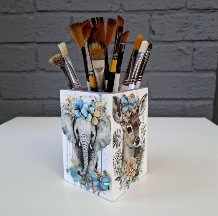 Decoupage Animal Desk Organizer Hand-Painted Pe... - Folksy
