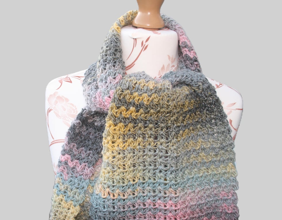 Pretty Variegated Crochet Scarf 