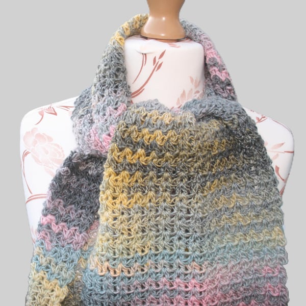 Pretty Variegated Crochet Scarf 