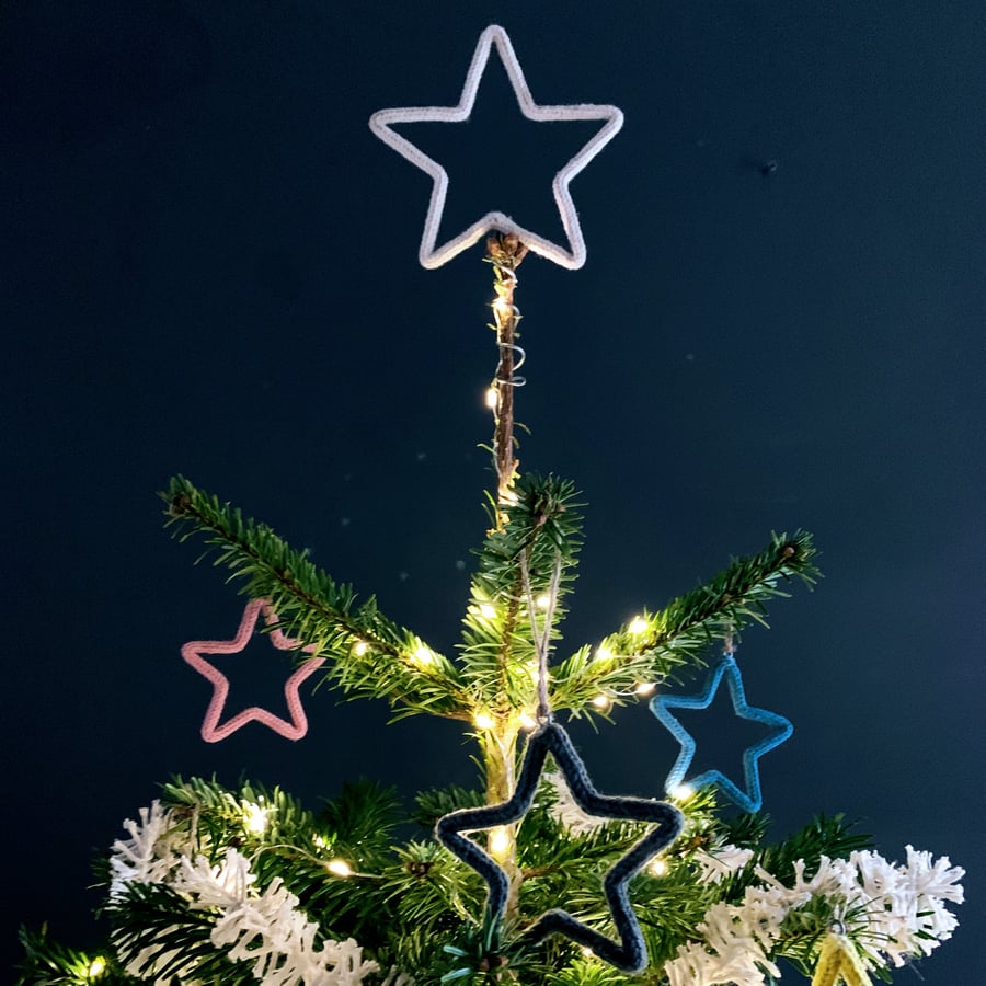 Small Simple Star Tree Topper - hand knitted, hand sculpted string star