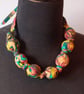 Multicoloured Abstract Vintage Fabric Bead Necklace - Image 1