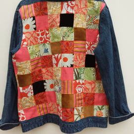 Upcycled denim jacket - orange patchwork