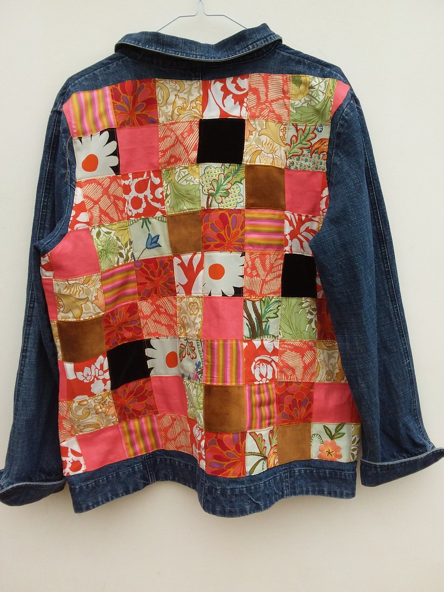 Upcycled denim jacket - orange patchwork