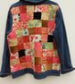 Upcycled denim jacket - orange patchwork - Image 1
