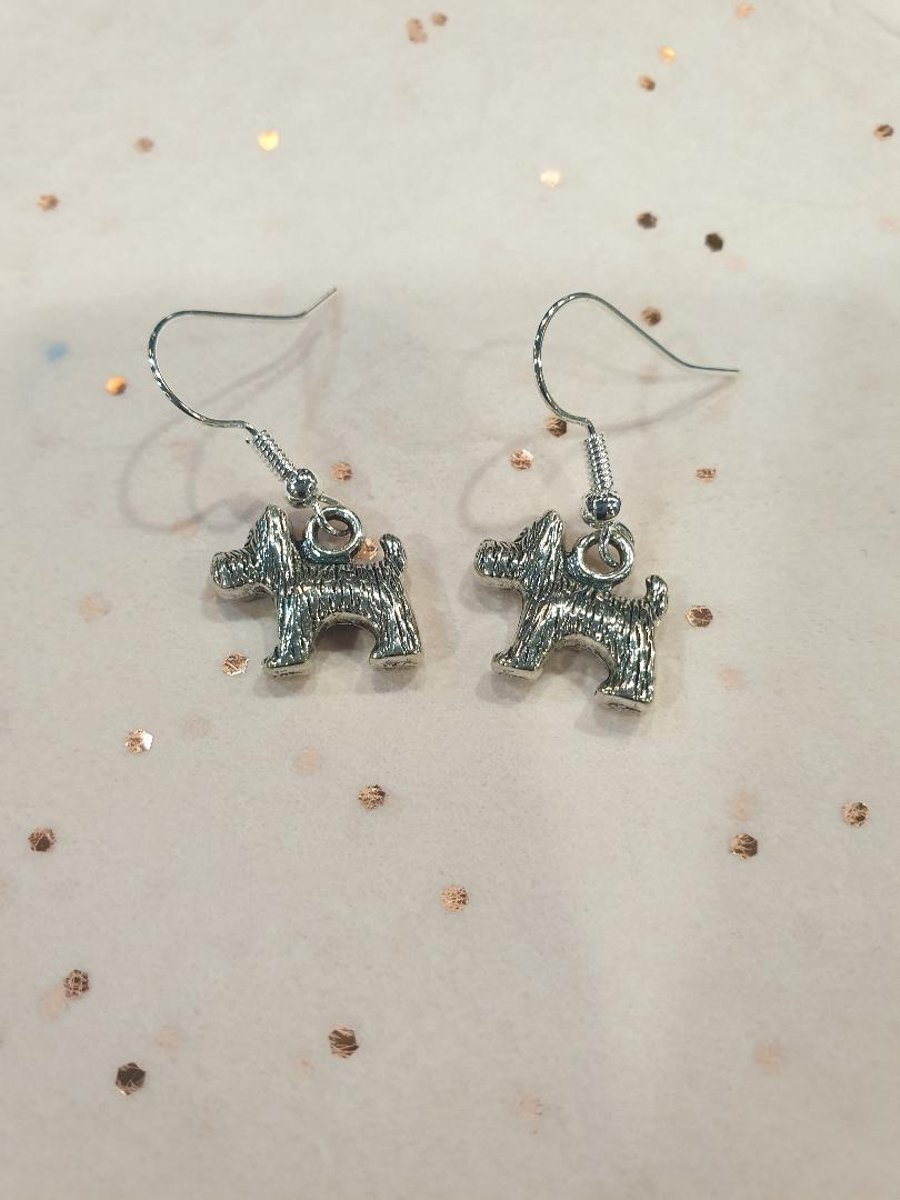 cute silver plated scotty dog earrings silver terrier charm