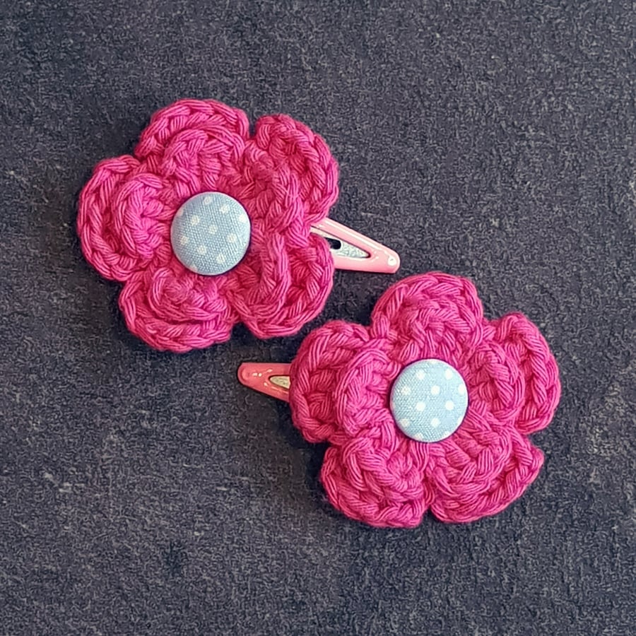 Pink Crochet Flower Clips