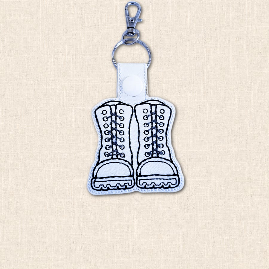 Military Combat Boots Keyring - Embroidered Faux Leather Forces Gift