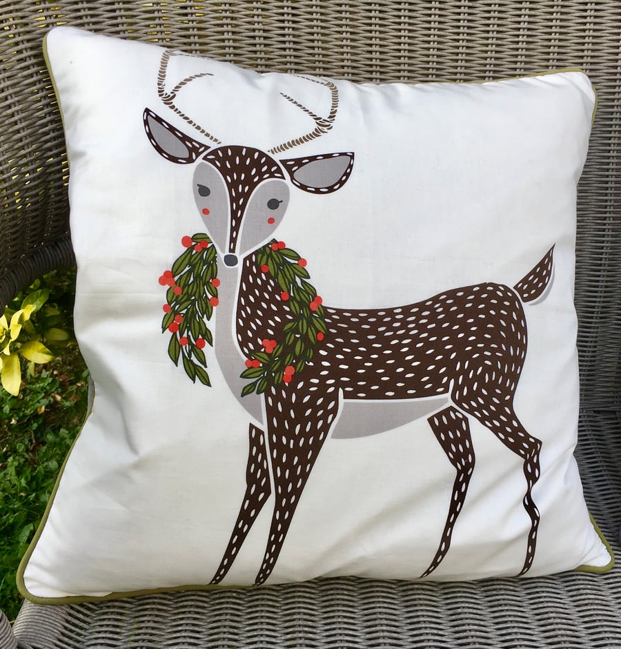 Deer festive cushion. Christmas pillow. Free UK P&P. Fallow deer cushion.