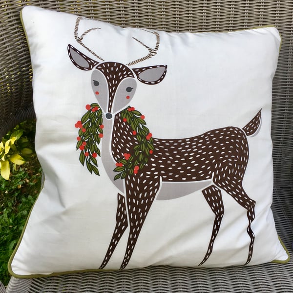 Deer festive cushion. Christmas pillow. Free UK P&P. Fallow deer cushion.