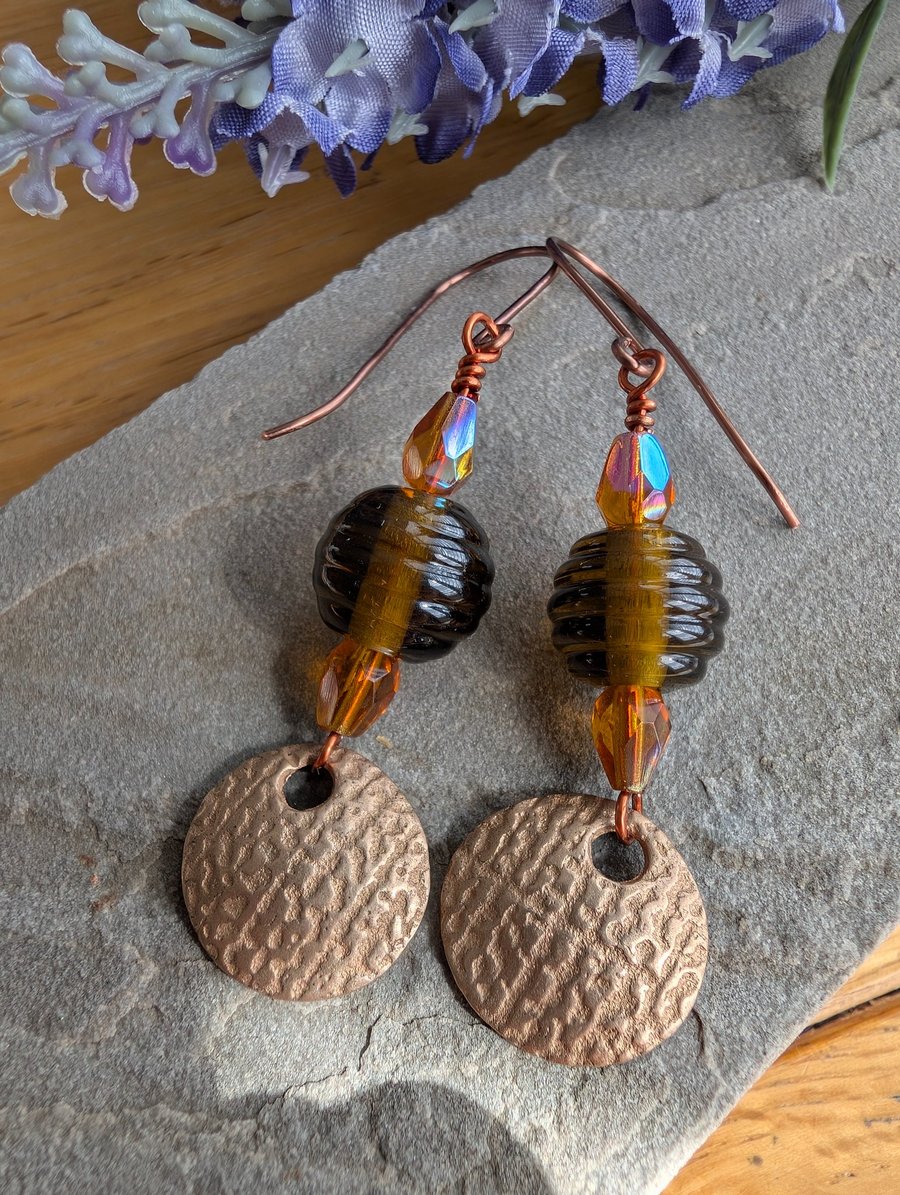 Handmade Bronze and Amber Lamp work Earrings