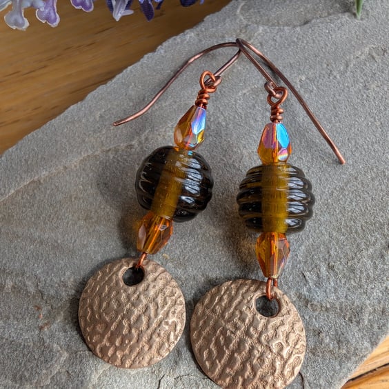 Handmade Bronze and Amber Lamp work Earrings