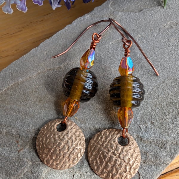 Handmade Bronze and Amber Lamp work Earrings