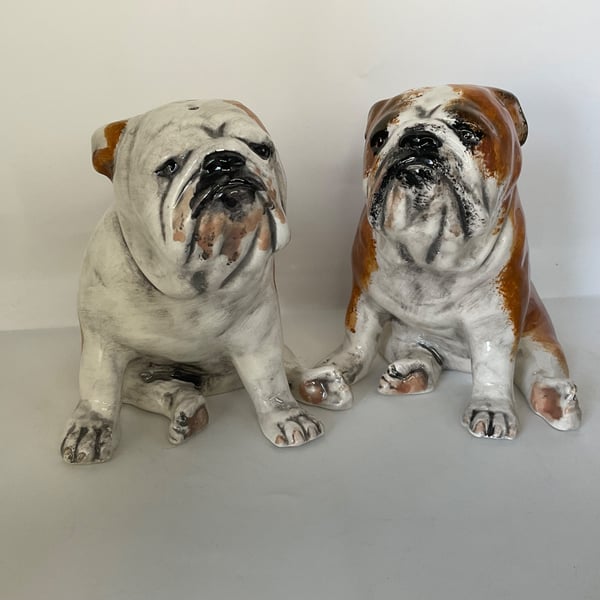 Personalised British Bulldog salt and pepper shaker set.