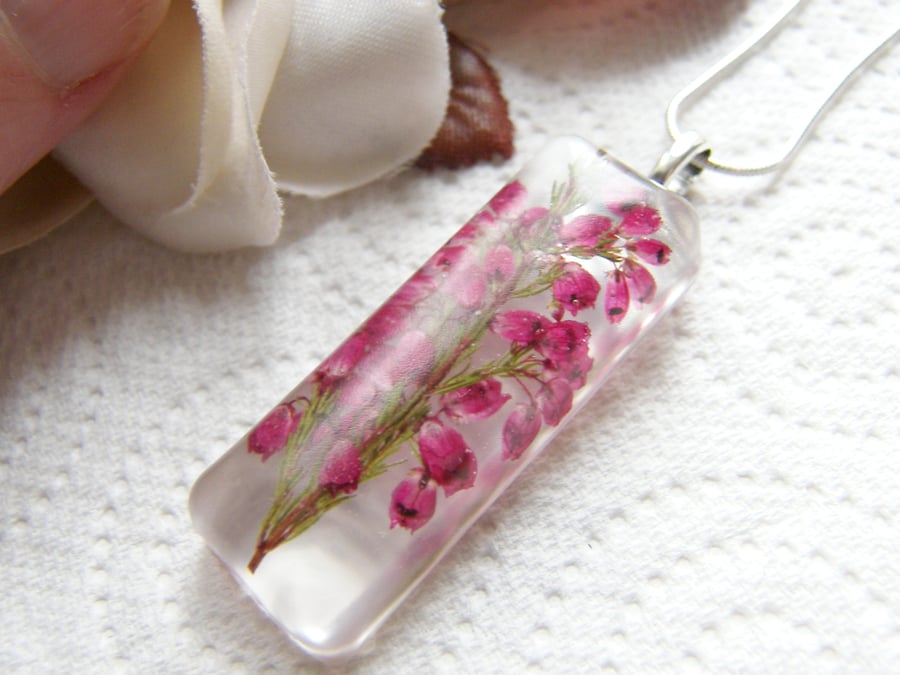 Scottish Purple Heather Flower Pendant - Wearable Art - HEATHER