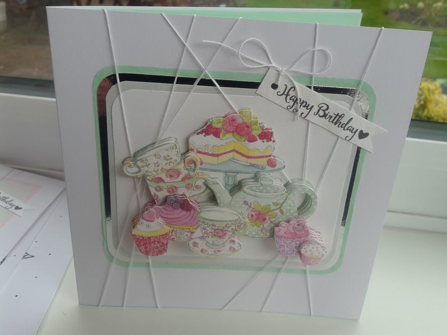 Teatime decoupage birthday card