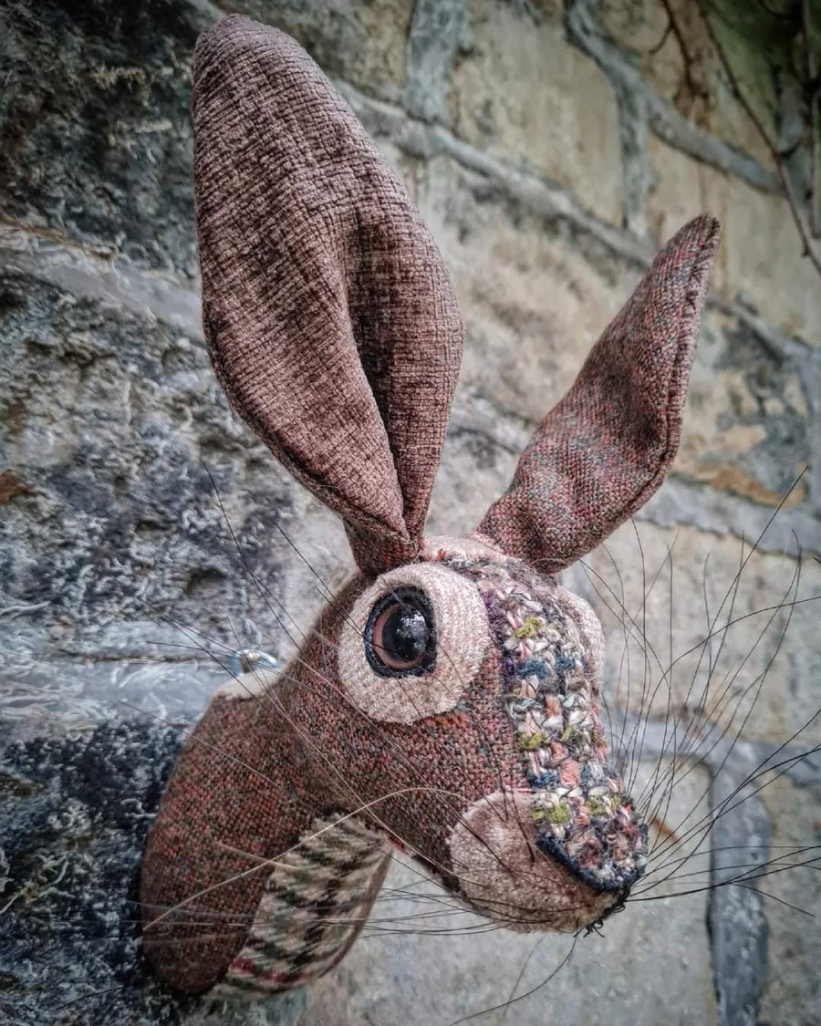 Faux hare head in tweed wool by Crafted Creatures- Mr Heptonstall