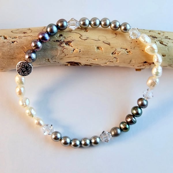 Freshwater Pearl, Shell Pearl And Swarovski Crystal Bracelet - Handmade In Devon