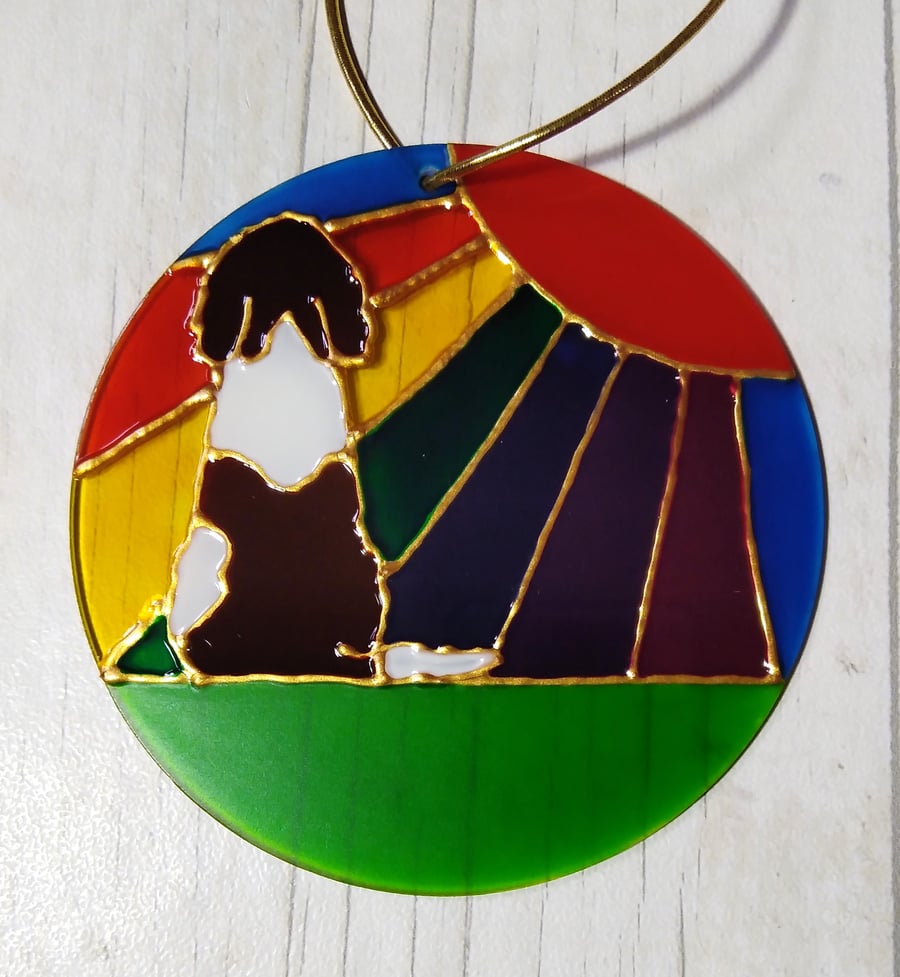 Springer Spaniel Rainbow sunshine pet memorial sun catcher. Dog memorial.