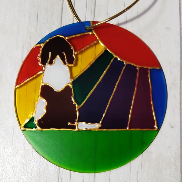 Springer Spaniel Rainbow sunshine pet memorial sun catcher. Dog memorial.