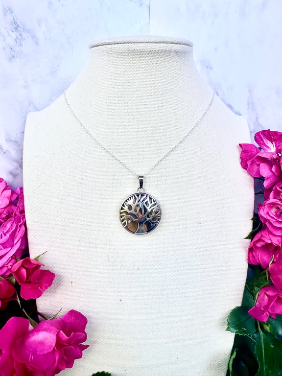 Tiger Eye Tree of Life Pendant Necklace 