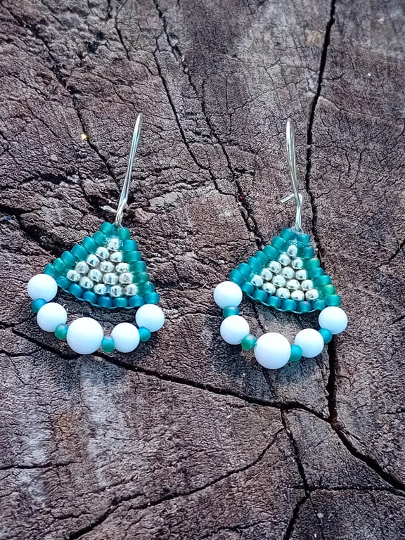 Turquoise and white tribal triangle dangle earrings