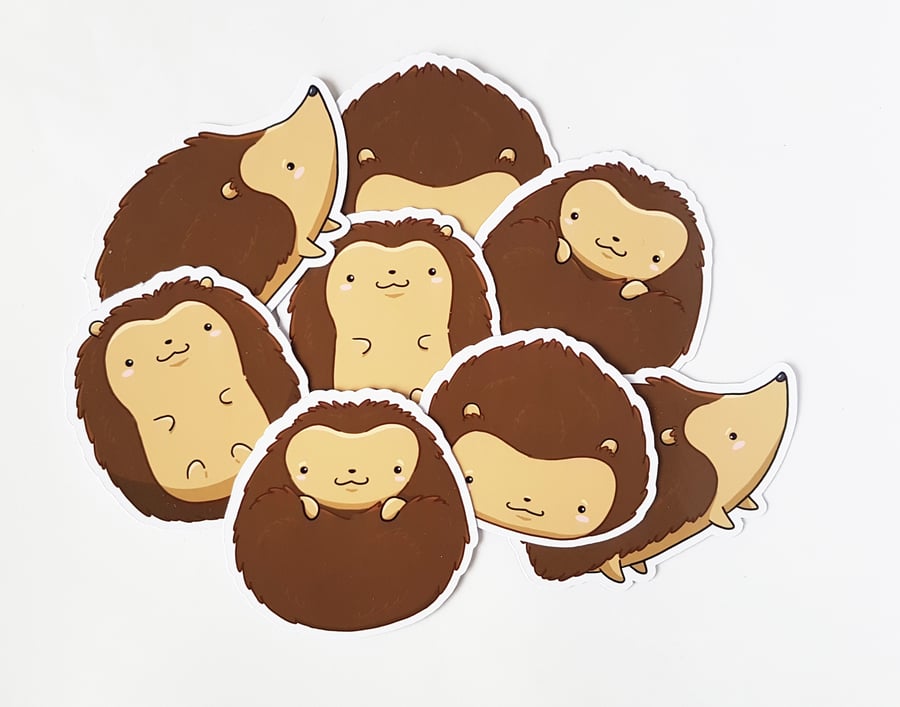 Hedgehog sticker set of 8, cute handmade woodland animal sticker set 