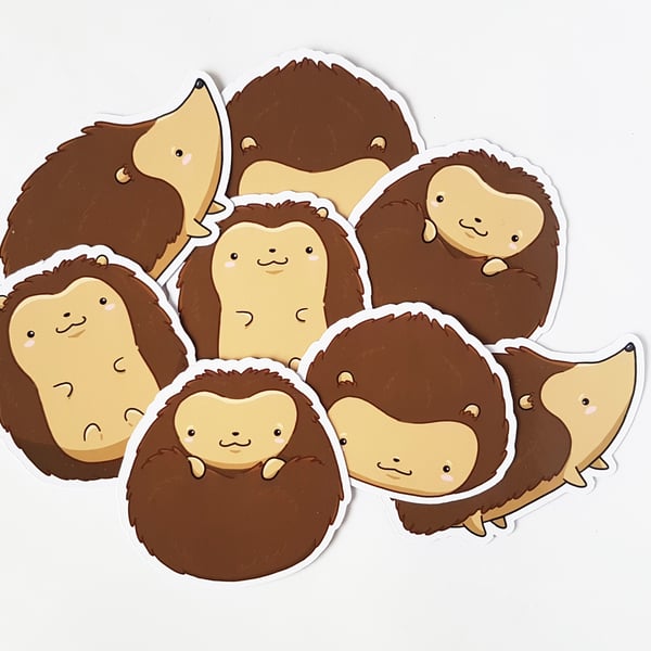 Hedgehog sticker set of 8, cute handmade woodland animal sticker set 
