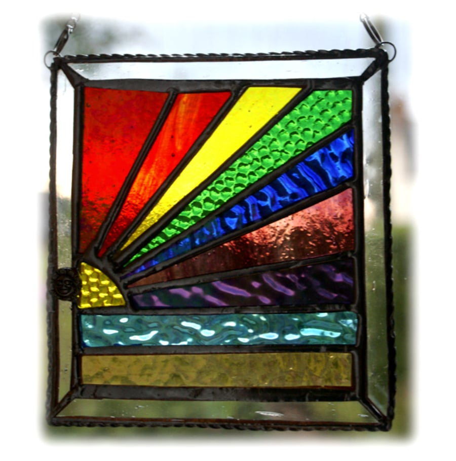 SOLD Rainbow Beach Stained Glass Suncatcher Handmade 007