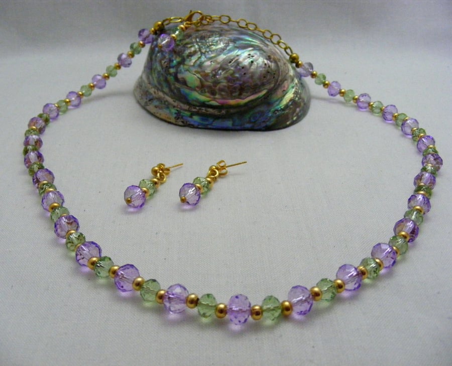Lilac and Lime Crystal Jewellery Set