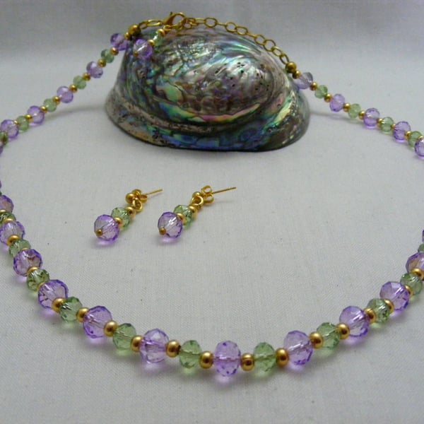 Lilac and Lime Crystal Jewellery Set