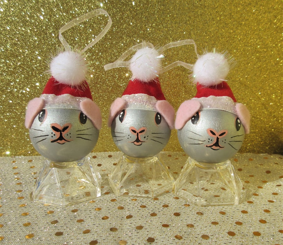 Guinea Pig Christmas Tree Baubles Hanging Decoration in Silver Set of 3