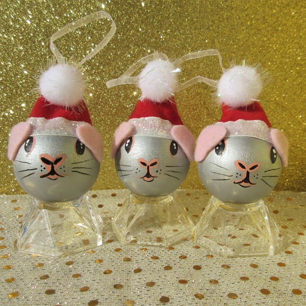 Guinea Pig Christmas Tree Baubles Hanging Decoration in Silver Set of 3