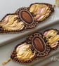 Elegant Red Tiger’s Eye Stone & Gold Hematite Beaded Wide Silk Cuff Bracelet  - Image 10