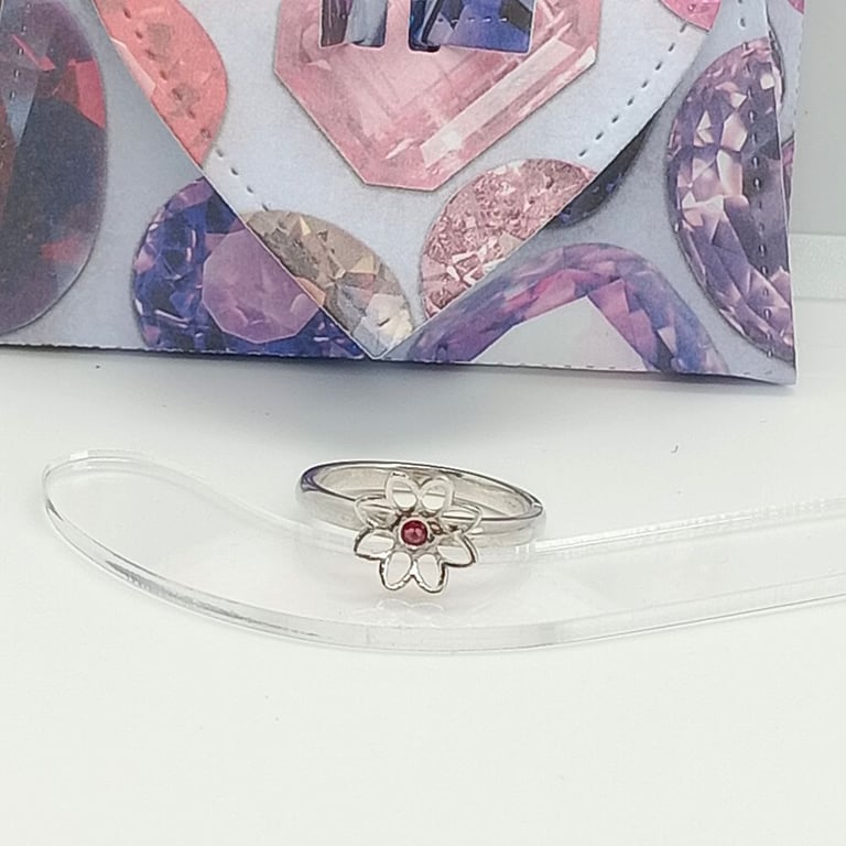 Ruby Ring Sterling silver flower ring size M Hallmarked