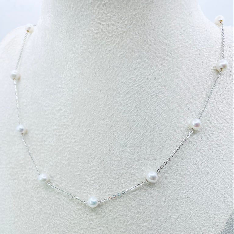 Freshwater Pearl Chain Necklace in Sterling Silver 