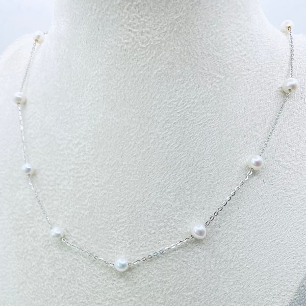 Freshwater Pearl Chain Necklace in Sterling Silver 