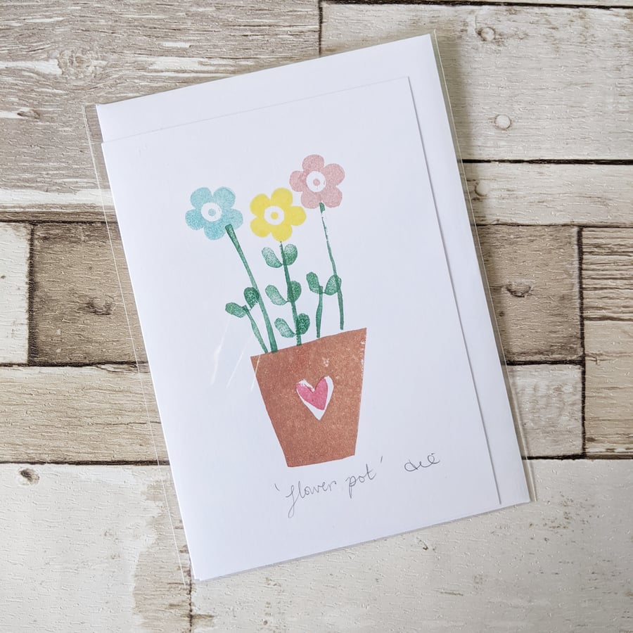 Hand Printed Greeting Card Flower Pot