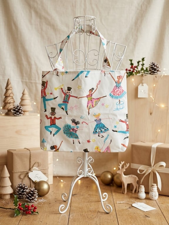 White Nutcracker ballet inspired shoulder tote shopping bag 