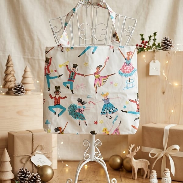 White Nutcracker ballet inspired shoulder tote shopping bag 