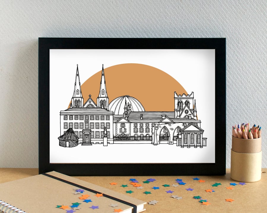 Armagh Landmarks Skyline Art Print