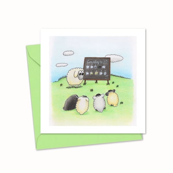 Counting Sheep Greetings Card with a Cute and Funny Pencil Illustration (216)