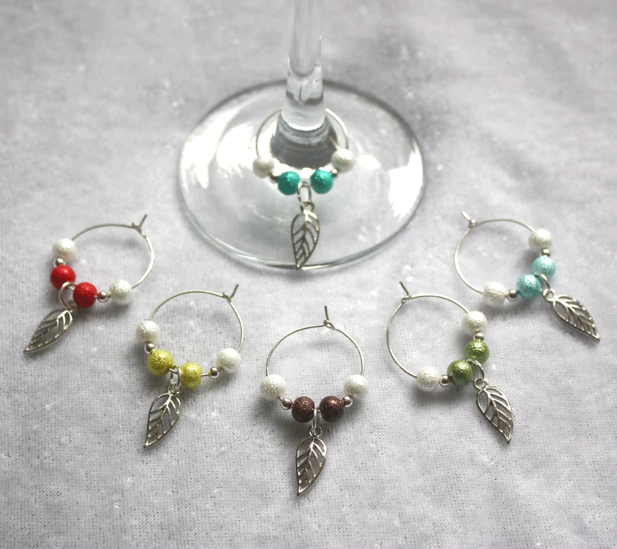 Wine Glass Charms with Decorative Leaf 03