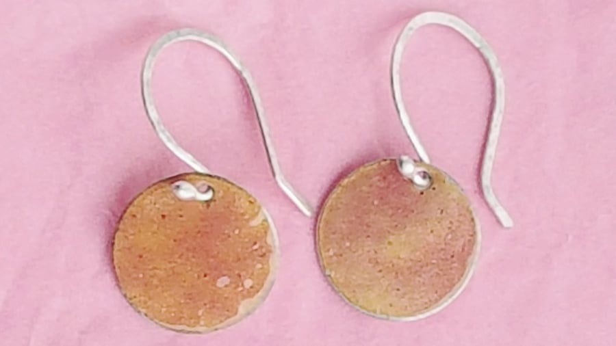 Sterling Silver and Pearly Orange Enamel Earrings