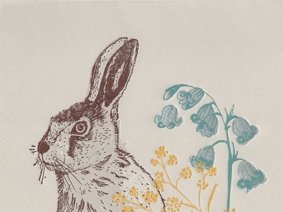 Hare and Bluebells Greetings Card